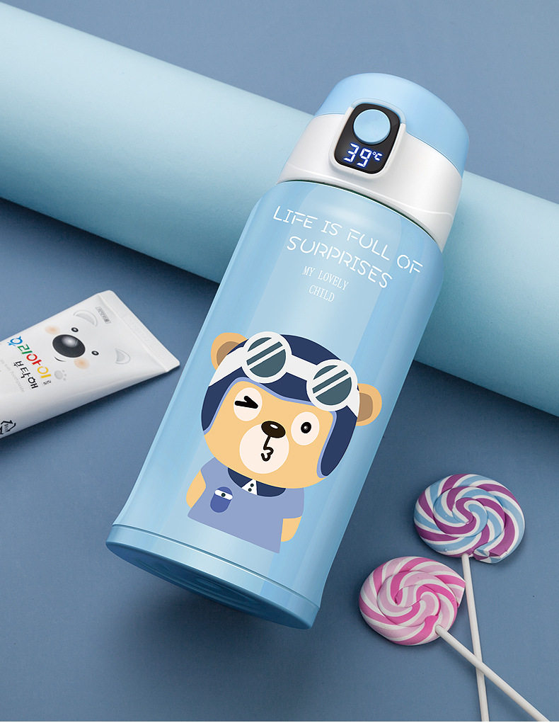 NEW CARTOON SMART TEMPERATURE MEASURING STRAW PORTABLE CHILDREN'S THERMOS CUP | 18 OZ 550ML