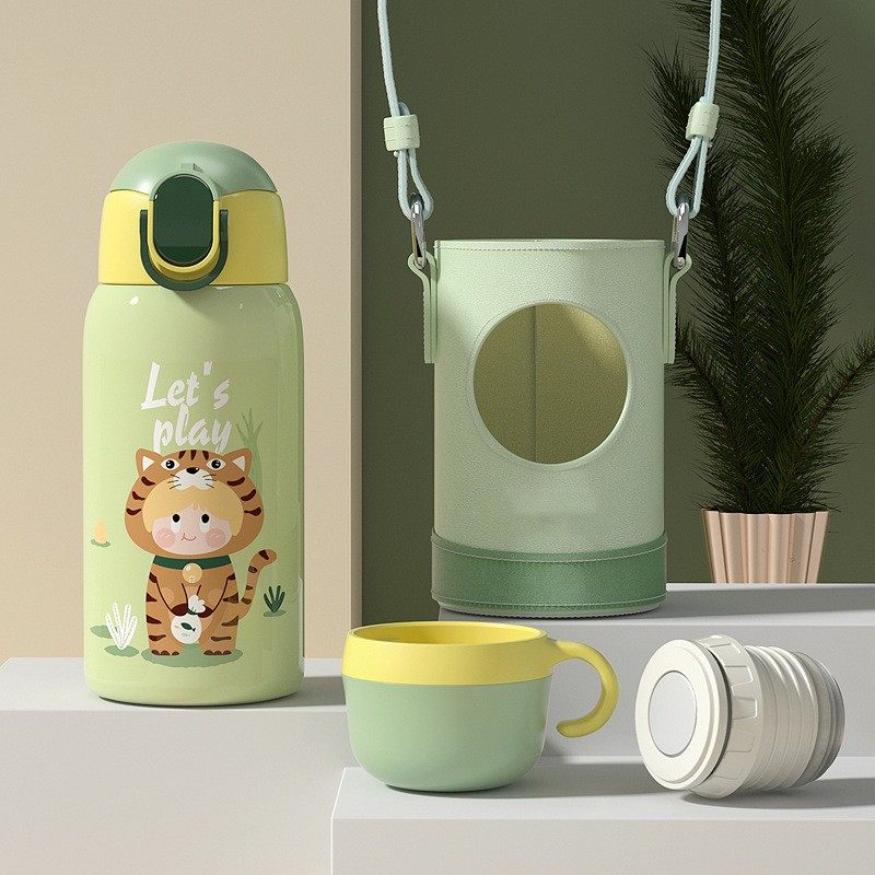 NEW CARTOON SMART TEMPERATURE MEASURING STRAW PORTABLE CHILDREN'S THERMOS CUP | 17 OZ 500ML