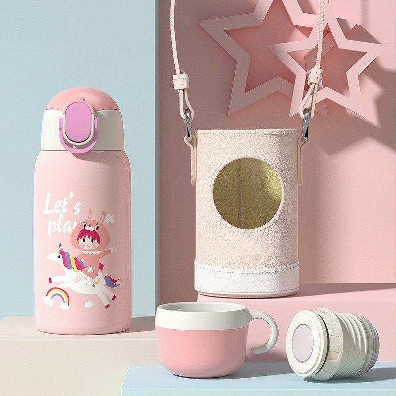 NEW CARTOON SMART TEMPERATURE MEASURING STRAW PORTABLE CHILDREN'S THERMOS CUP | 17 OZ 500ML