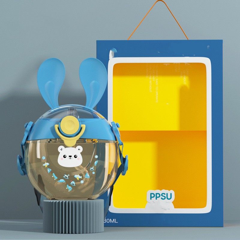 CHILDREN WATER BOTTLE DOUGHNUT PORTABLE KETTLE STRAW | 10 OZ 330ML