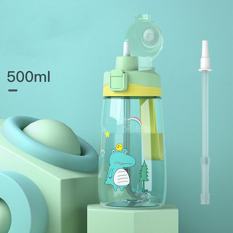Children's plastic straw cup in summer primary school kettle girls kindergarten lovely fall-proof portable drinking cup|500ml