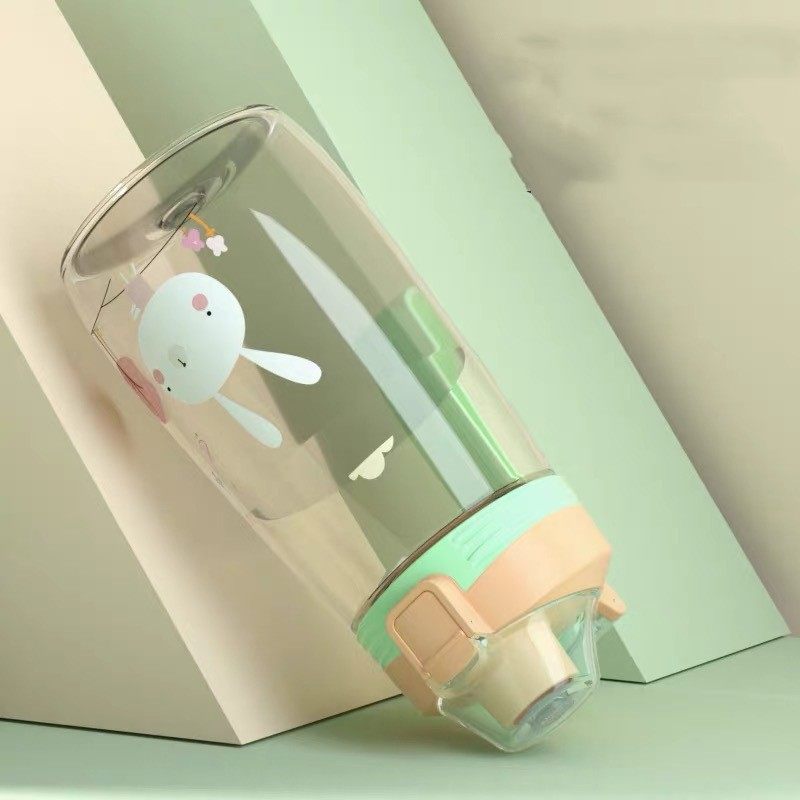 Children's plastic straw cup in summer primary school kettle girls kindergarten lovely fall-proof portable drinking cup|500ml