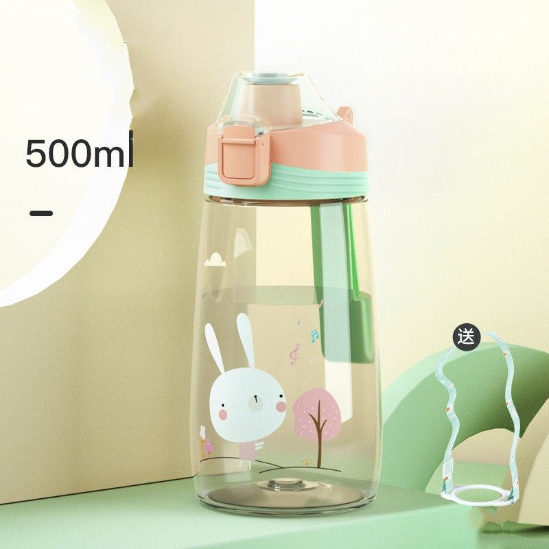 Children's plastic straw cup in summer primary school kettle girls kindergarten lovely fall-proof portable drinking cup|500ml