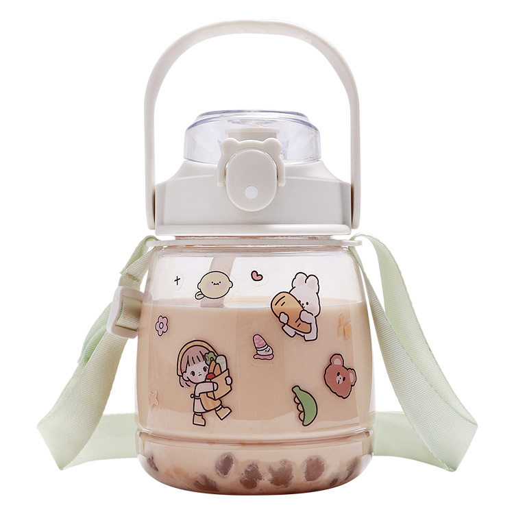 Large-capacity plastic straw cup summer lovely sports pot pot student space kettle customized double drinking cup|1000ml