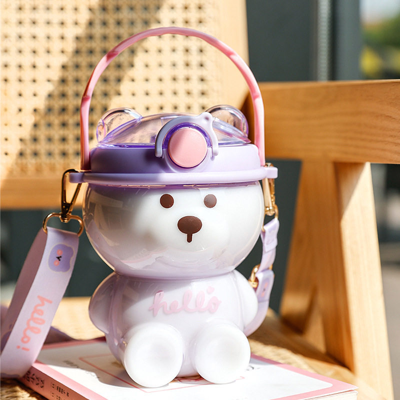 Cute little bear children's water cup factory high-looking large-capacity straw cup|1000ml