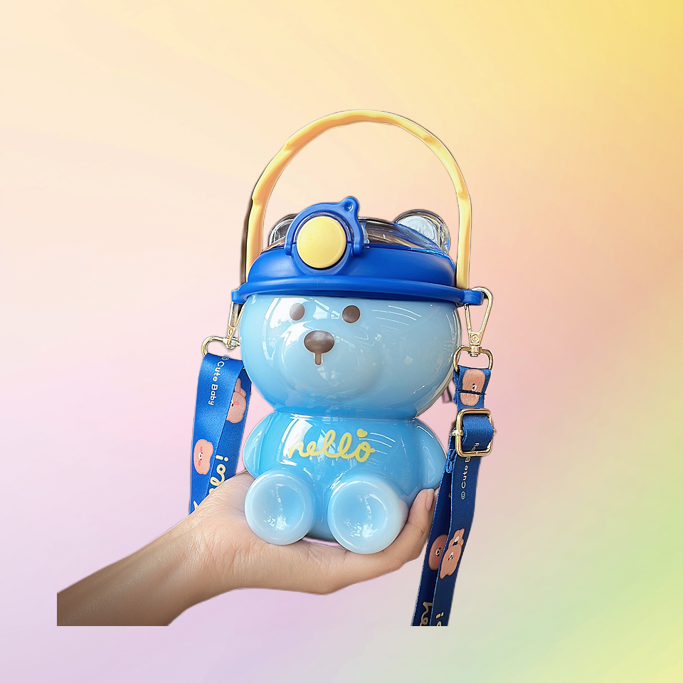 Cute little bear children's water cup factory high-looking large-capacity straw cup|1000ml