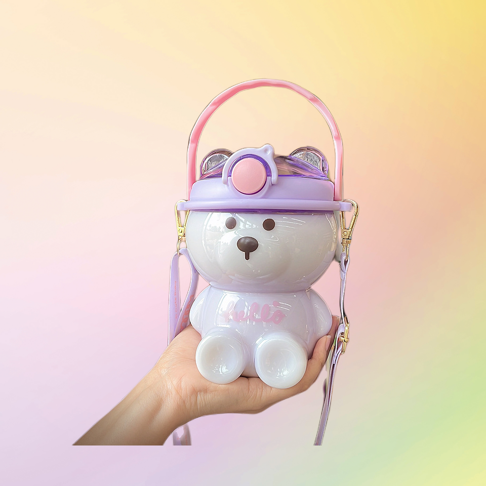 Cute little bear children's water cup factory high-looking large-capacity straw cup|1000ml