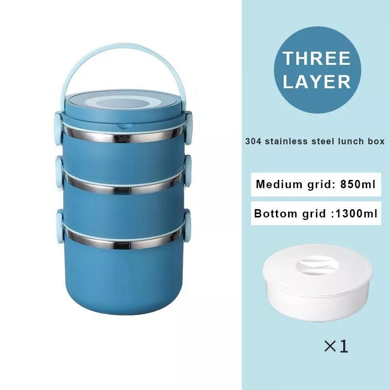 Round Preservation Stainless Steel Lunch Box Multilayer Bento Box Keep Food Warm Food Storage|1000ml