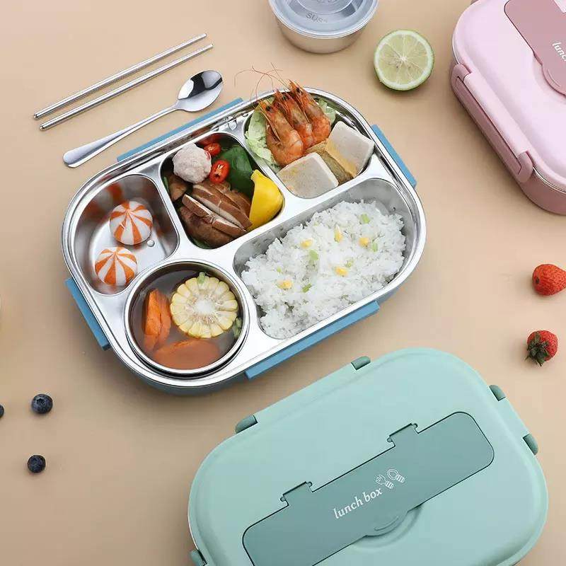 Four Five Compartment Frosted Color Food Container Warmer Lunch Bento Box with PP Lid|1-3L,