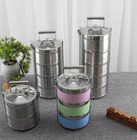 Wholesale 2/3/4/5 layer Round Shape Stackable Kids School Insulation Stainless Steel Bento Lunch Tiffin Box|3-6L