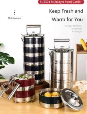 Wholesale 2/3/4/5 layer Round Shape Stackable Kids School Insulation Stainless Steel Bento Lunch Tiffin Box|3-6L