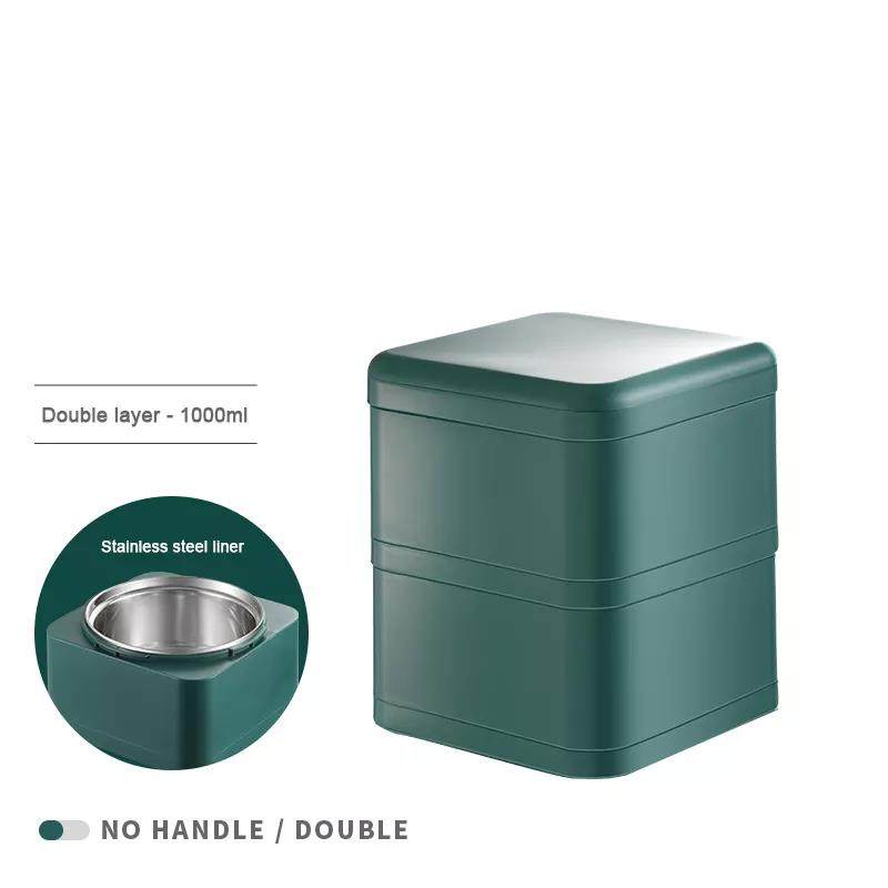 Square PP Stainless Steel Lunch Bento Box Office Fashion Food Container Set for Travel Camping|1-3L