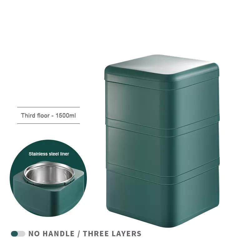 Square PP Stainless Steel Lunch Bento Box Office Fashion Food Container Set for Travel Camping|1-3L