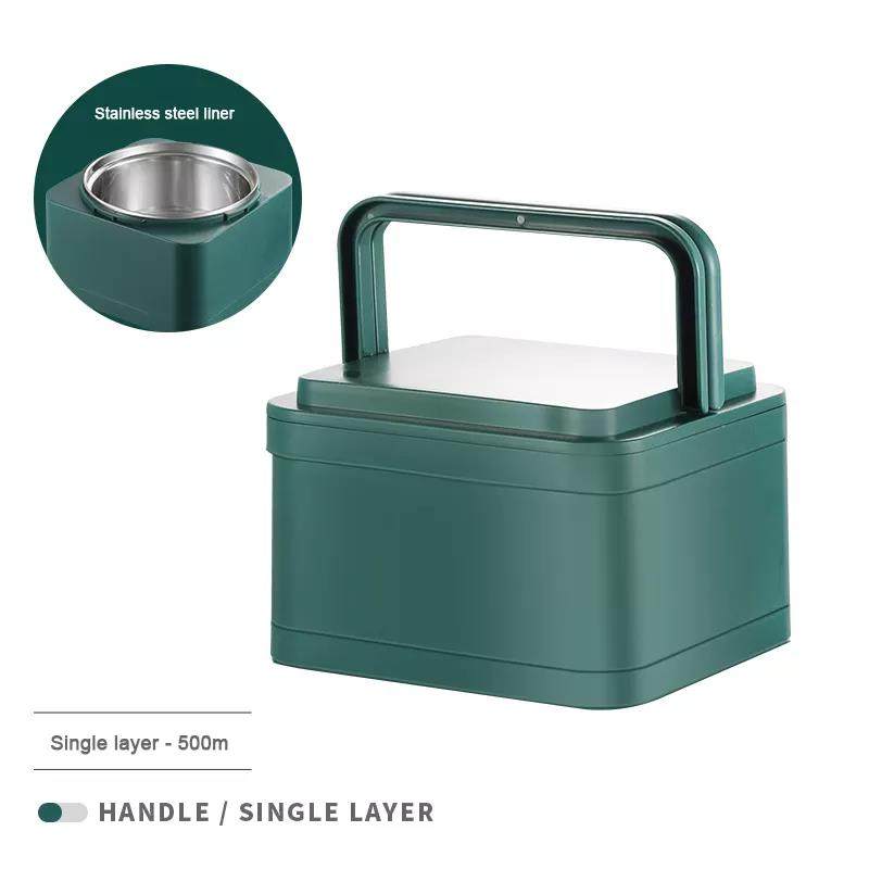 Square PP Stainless Steel Lunch Bento Box Office Fashion Food Container Set for Travel Camping|1-3L