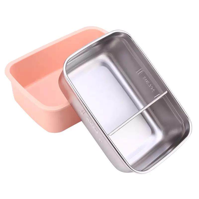 Student use reusable eco friendly 2 compartment stainless steel lunch box food grade lunch box|1-3L