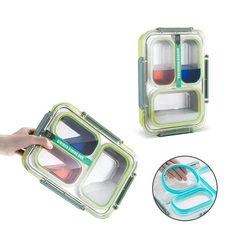 Leakproof bento 3/4 compartment double layer insulated stainless steel with plastic hidden handle|1-3L