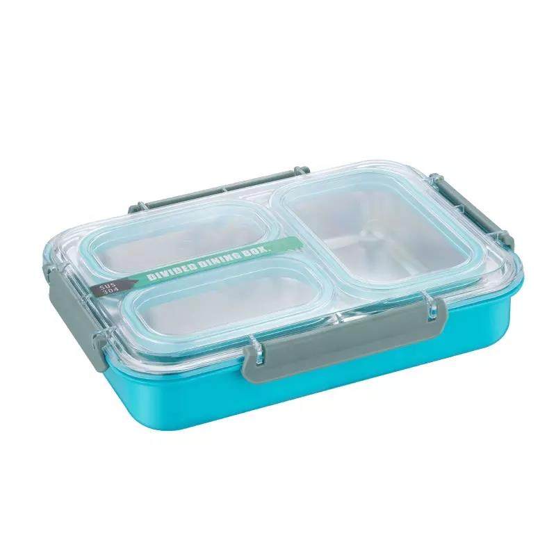 Leakproof bento 3/4 compartment double layer insulated stainless steel with plastic hidden handle|1-3L