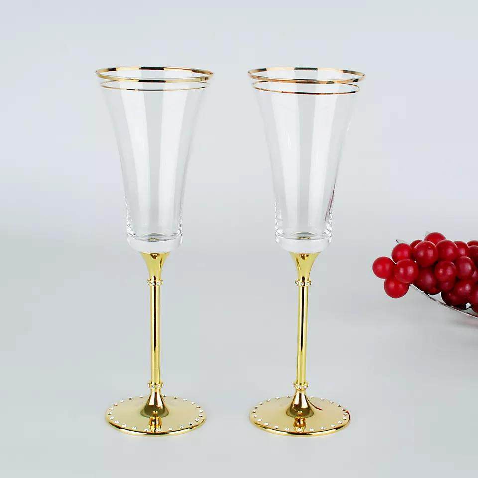 Lead-free clear crystal metal bracket golden wine glass|195ml