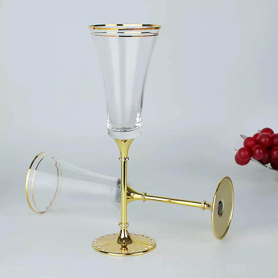 Lead-free clear crystal metal bracket golden wine glass|195ml