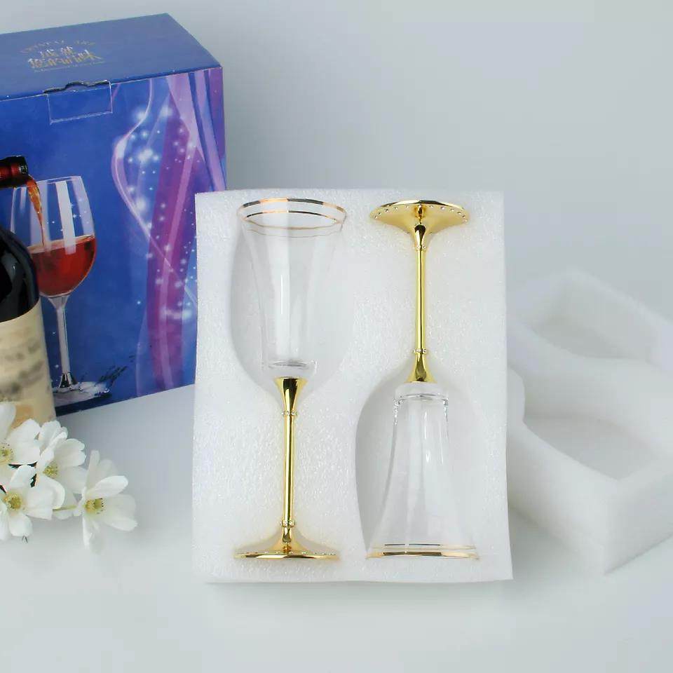 Lead-free clear crystal metal bracket golden wine glass|195ml