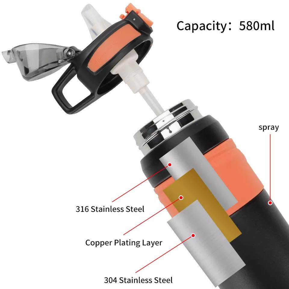 Stainless Steel Sport Vacuum Water Bottle With Handle and Silicone Straw Lid|500ml