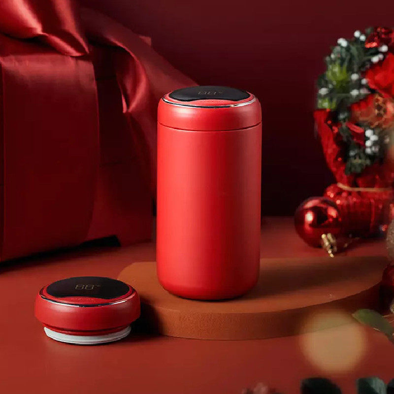 Small Red Christmas Gift Vacuum Bottle with Temperature Display | 16oz/300ml