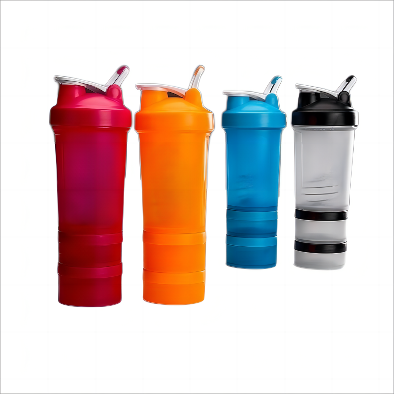 Sports Fitness Plastic Three-Layer Shaker Cup With Pill Box Protein Powder Plastic / 500ml