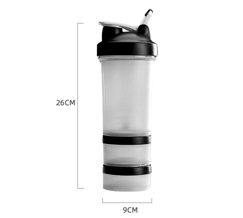 Sports Fitness Plastic Three-Layer Shaker Cup With Pill Box Protein Powder Plastic / 500ml