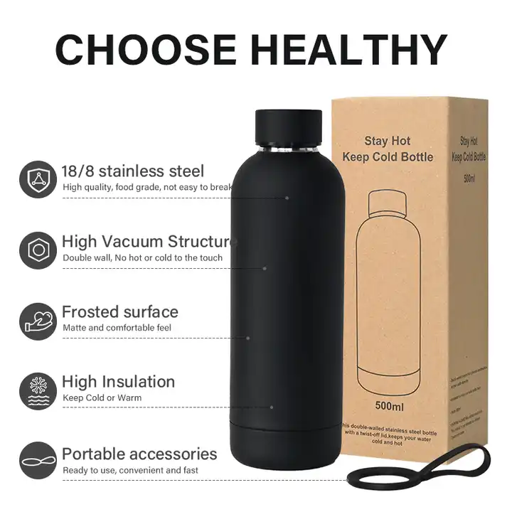 custom logo 500ml sports thermos stainless steel double wall vaccum thermal flask rubber paint matte bicycle water bottle