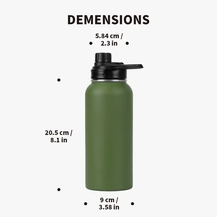 Customized 3 lids stainless steel vacuum flask water bottle insulated 32oz wide mouth sports bottle