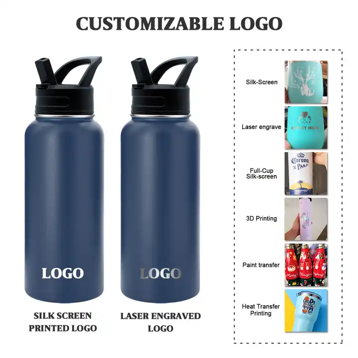 custom logo double wall vacuum insulated metal flask wide mouth gym sports drinking water bottle