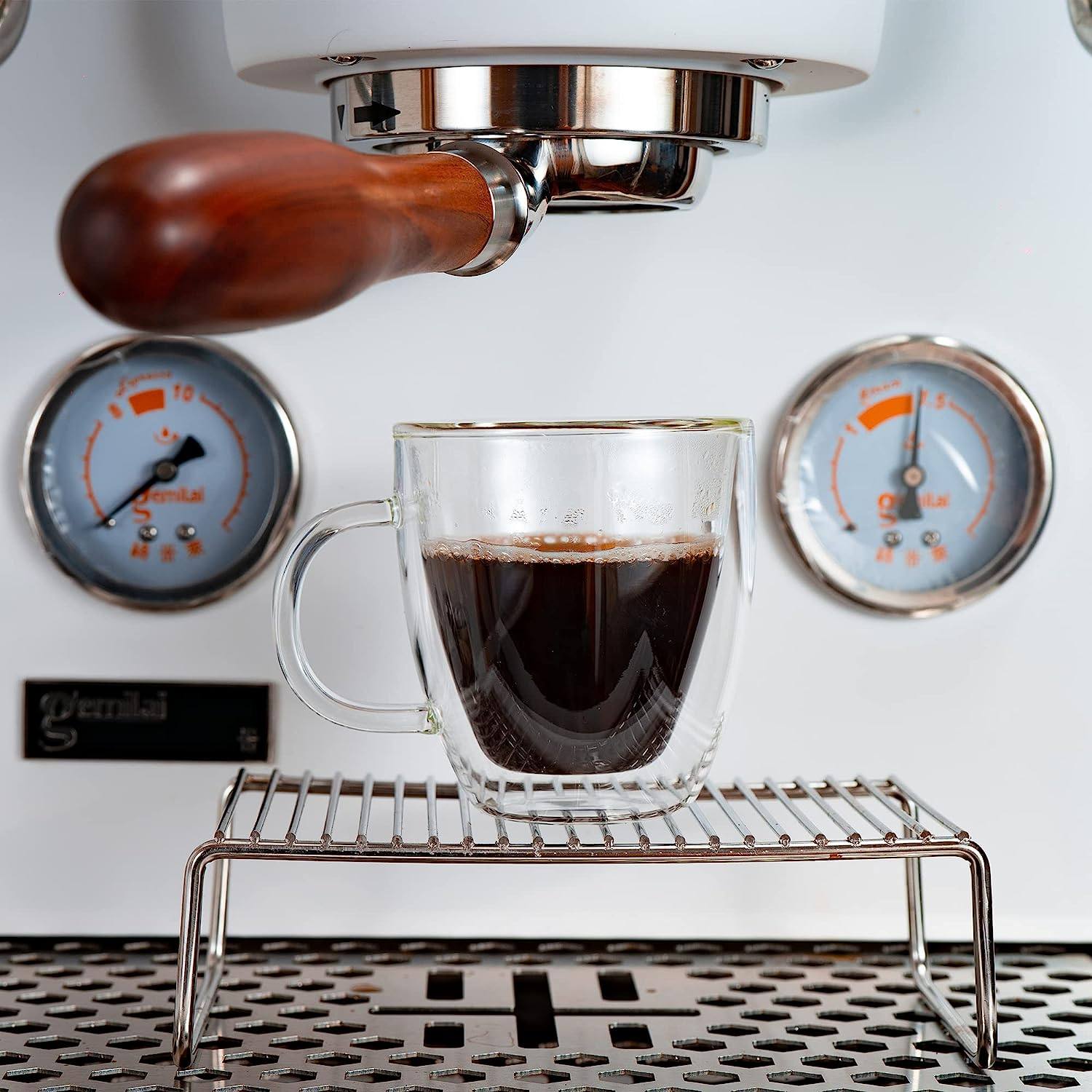 spresso cup (2-piece set), double glass coffee cup with handle thermal insulation cup espresso glass cup|5.5oz
