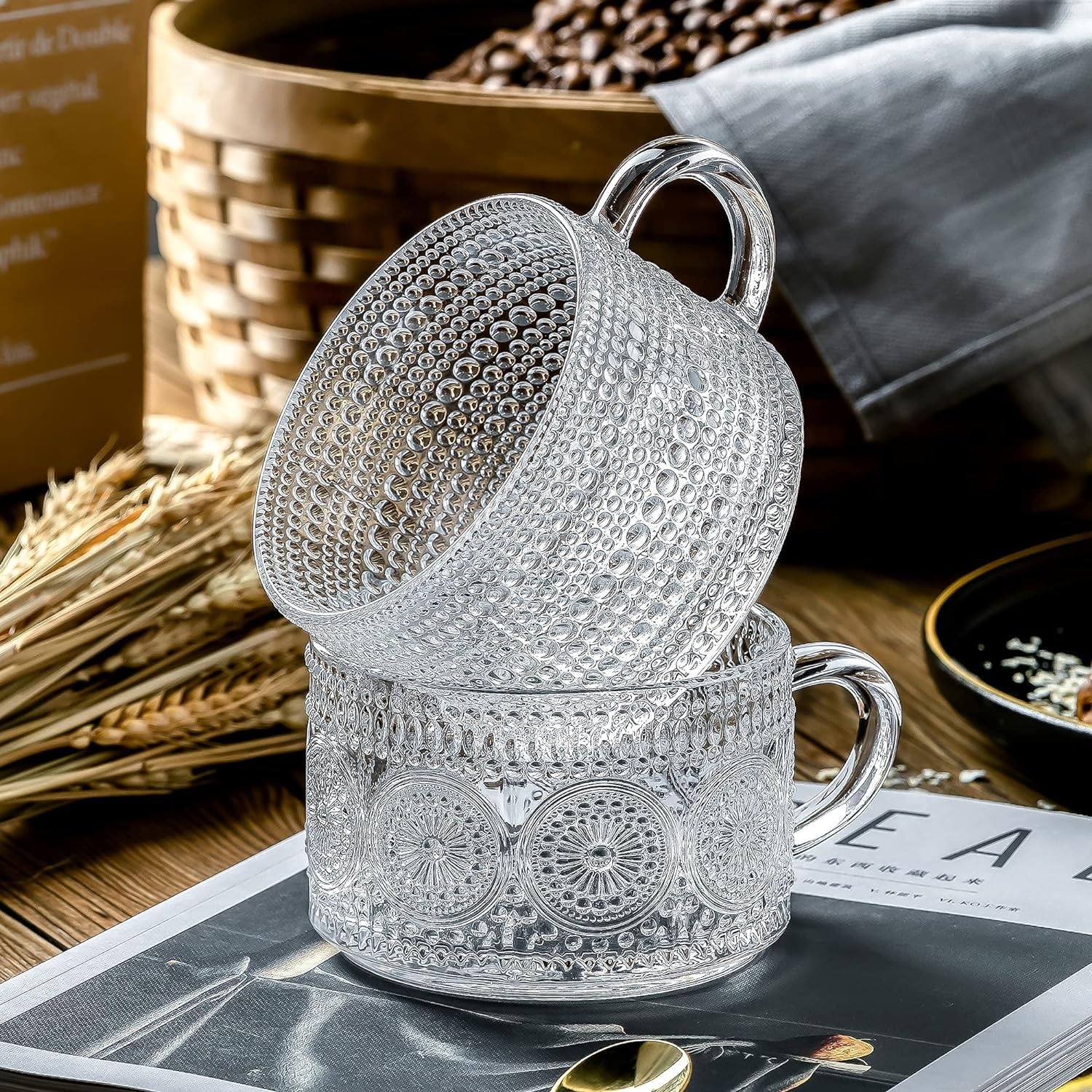 Retro glass coffee cup |14 oz