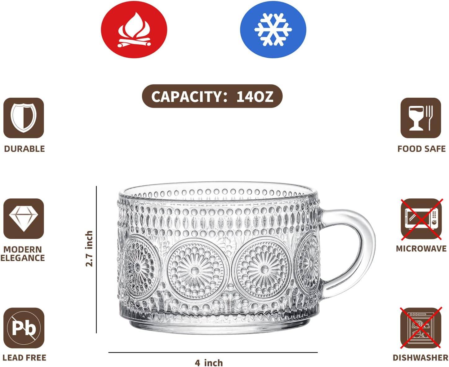 Retro glass coffee cup |14 oz