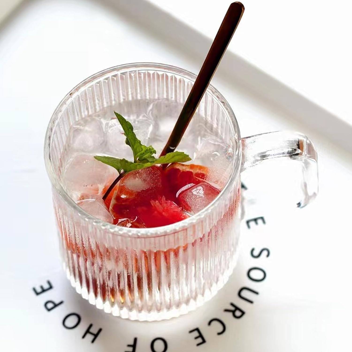 2 glass coffee cups with handle and spoon| 12oz