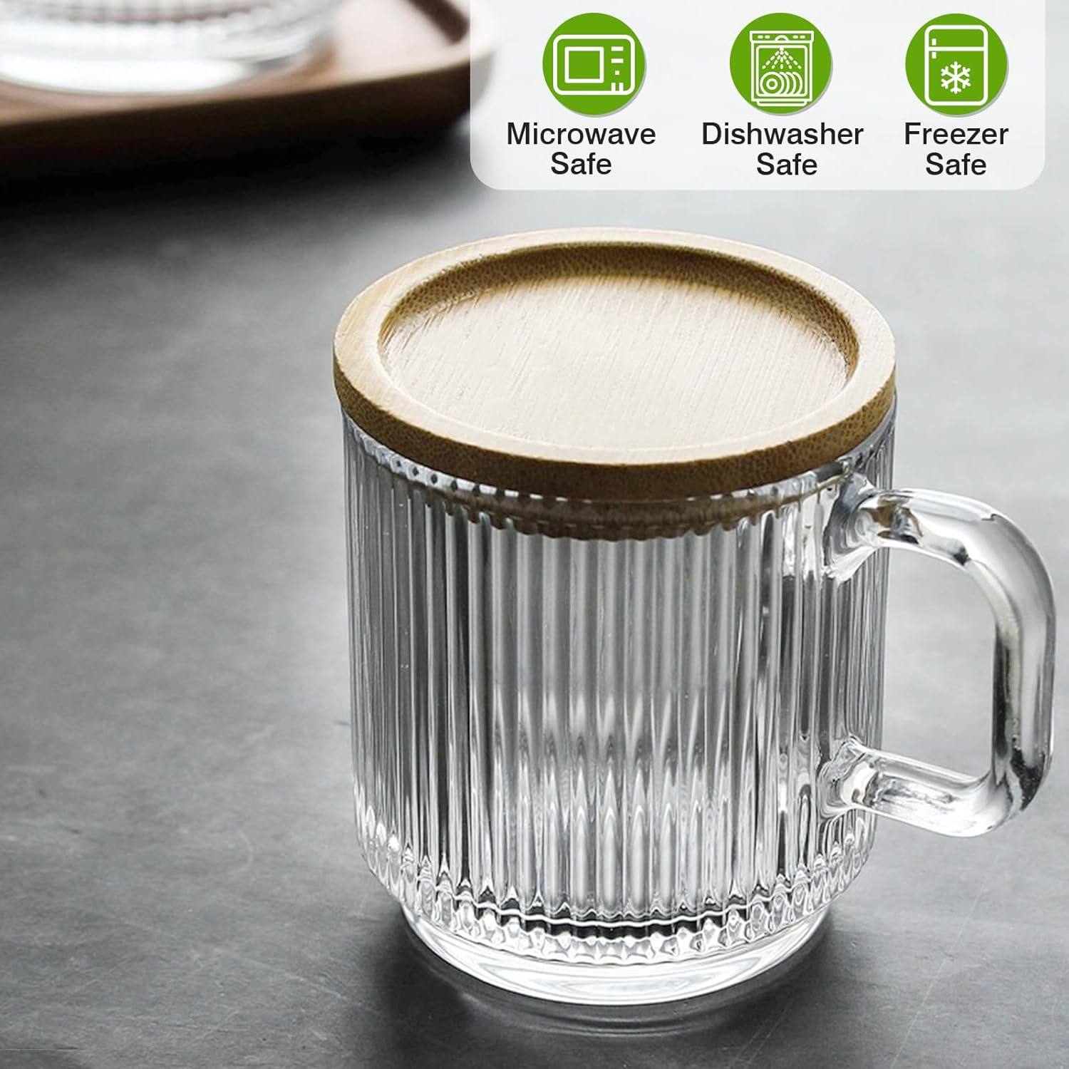 2 glass coffee cups with handle and spoon| 12oz