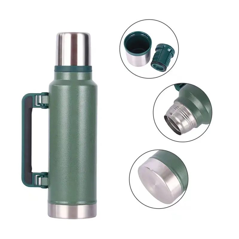 vacuum insulated wide mouth travel green bottle steel thermos flask | 43oz